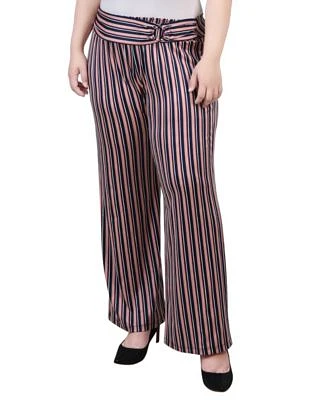 Plus Cropped Pull On Pants with Faux Belt