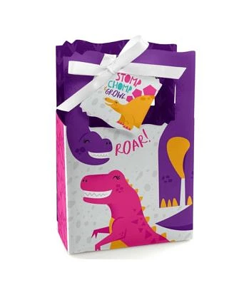 Roar Dinosaur Girl - Dino Mite T-Rex Baby Shower or Birthday Party Favor Boxes - Set of 12