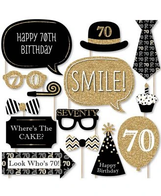 Adult 70th Birthday - Gold - Birthday Party Photo Booth Props Kit - 20 Count