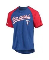 Stitches Men's Royal Texas Rangers Button-Down Raglan Replica Jersey