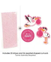 Big Dot Of Happiness Pink Ducky Duck Paper Straw Decor - Girl Party Striped  Decor Straws - 24 Ct