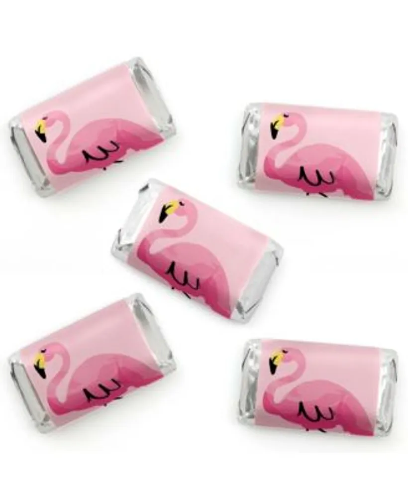 Big Dot of Happiness Pink Flamingo - Mini Candy Bar Wrapper Stickers -  Party Small Favors - 40 Ct