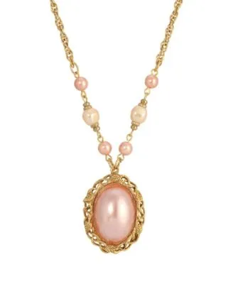 Pink Imitation Pearl Pendant Necklace