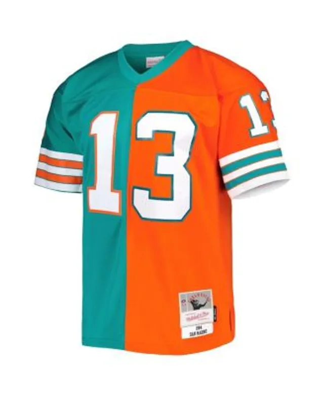 Men's Mitchell & Ness Dan Marino Aqua/Orange Miami Dolphins Big & Tall Split Legacy Retired Player Replica Jersey