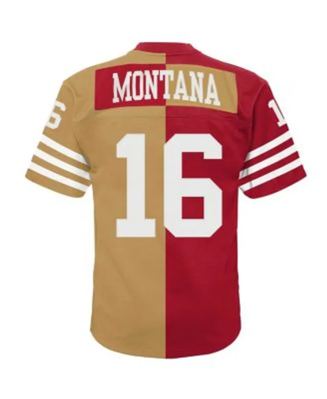 Men's Mitchell & Ness Joe Montana Scarlet/Gold San Francisco 49ers Big Tall Split Legacy Retired Player Replica Jersey