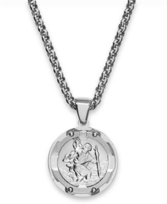 Men's St. Christopher Diamond Pendant Necklace in Stainless Steel