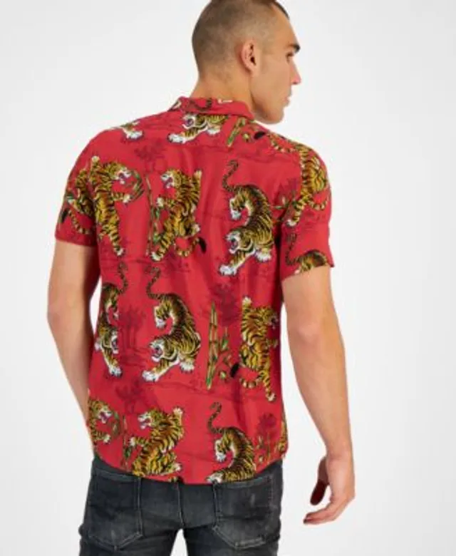 GUESS Men's Eco Tiger-Print Shirt - Macy's