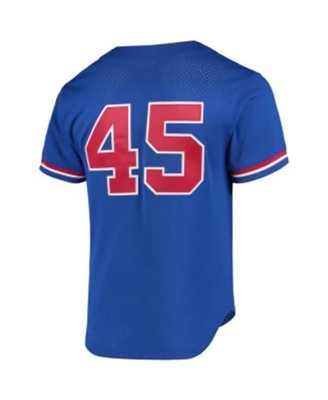 MLB Expos 45 Pedro Martinez Blue Mitchell and Ness Throwback Men Jersey