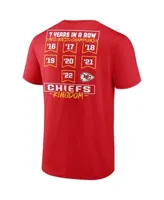 Men's Fanatics Branded Red Kansas City Chiefs Seventh-Straight AFC West  Division Championship T-Shirt