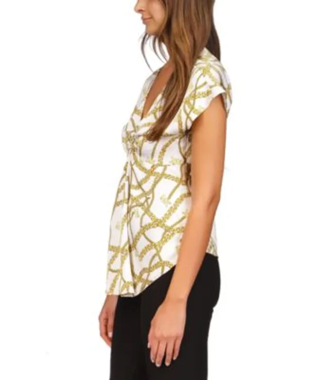 Michael Kors Women's Logo-Print Chain Split-Neck Top, Regular & Petite -  Macy's
