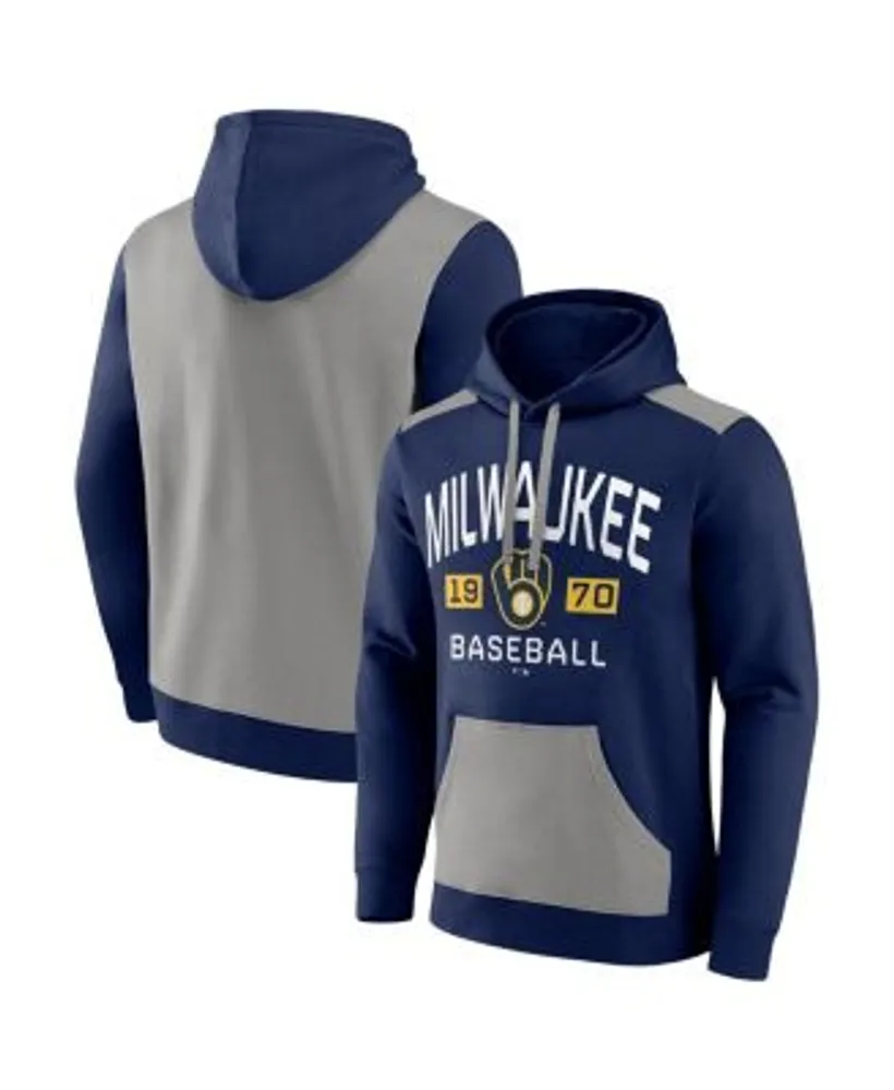 Fanatics Men's Branded Navy, Gray Milwaukee Brewers Chip Team Pullover  Hoodie