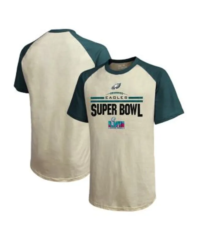 Majestic Men's Threads Cream, Midnight Green Philadelphia Eagles Super Bowl  LVII Goal Line Stand Raglan T-shirt