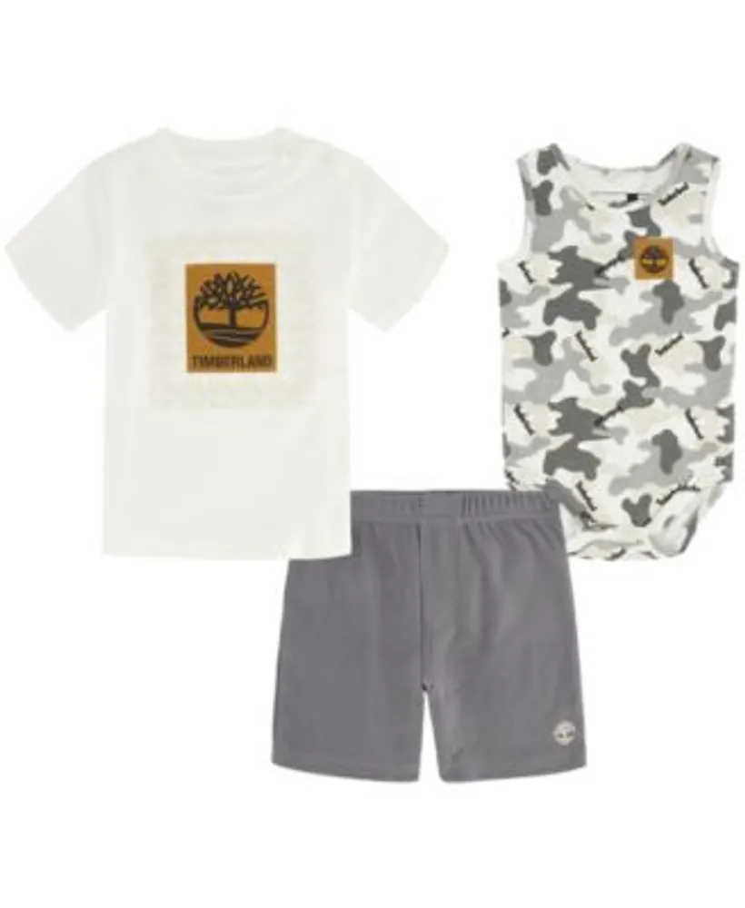 Timberland Baby Boys Camo Tank Bodysuit, Short Sleeve Logo T-Shirt and Knit Shorts, 3 Piece Set Town Center