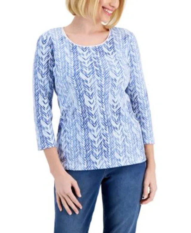 Karen Scott Petite 3/4 Sleeve Cotton Scoop-Neck Top, Created for Macy's - Bright White - Size P/L