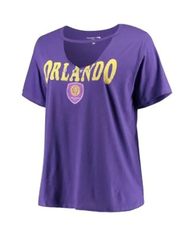 5th and Ocean by New Era Women's 5th & Ocean by New Era Purple Orlando City SC Plus Size Logo Space Dye V-Neck T-Shirt