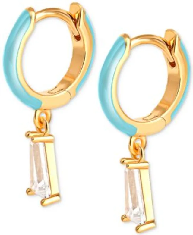 Giani Bernini Cubic Zirconia & Blue Enamel Dangle Hoop Earrings In 18k  Gold-plated Sterling Silver, Created For Ma