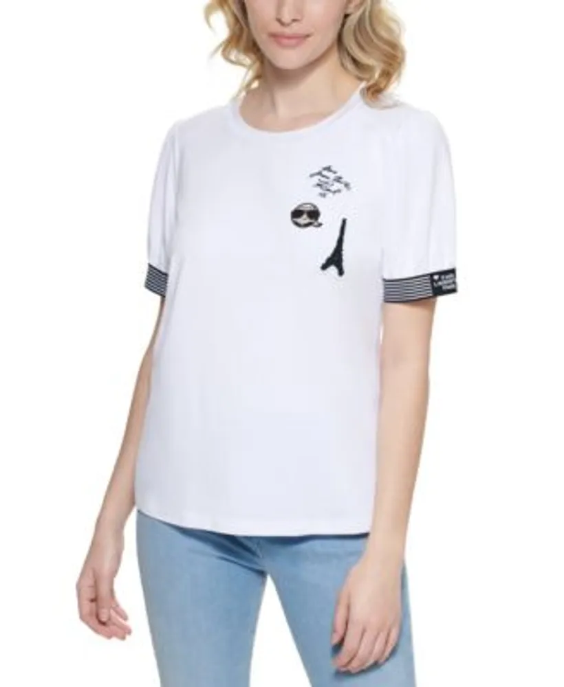 Karl Lagerfeld Paris Women's Striped Oversized Logo Shirt