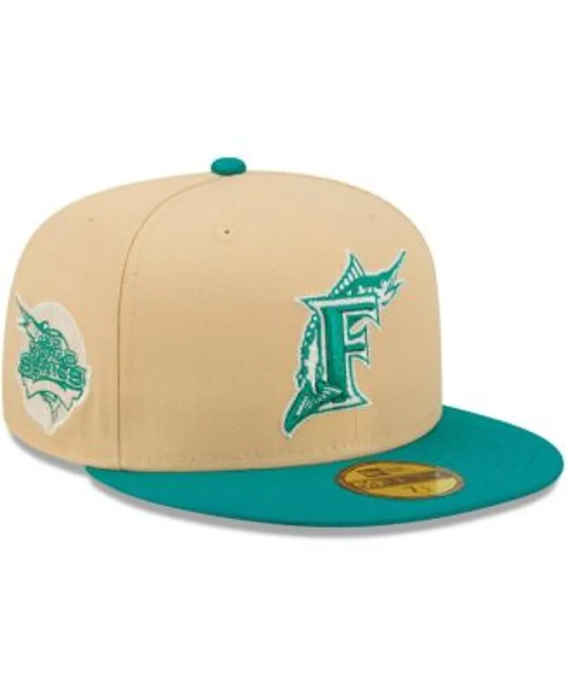 Men's New Era Natural/Teal Florida Marlins Cooperstown Collection Mango Forest 59FIFTY Fitted Hat