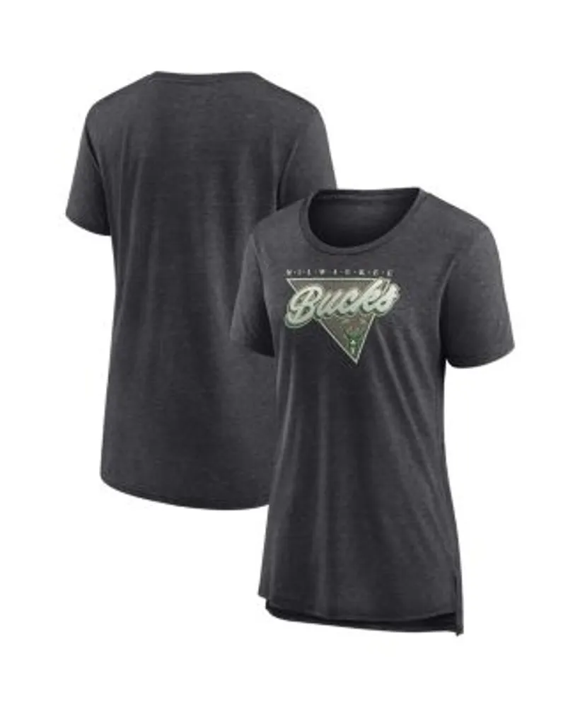 Fanatics Women's Branded Heathered Charcoal Milwaukee Bucks True Classics  Tri-Blend T-shirt