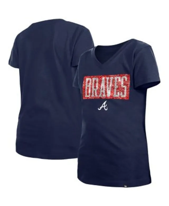 Girls Youth Atlanta Braves New Era Pink Jersey Stars V-Neck T-Shirt