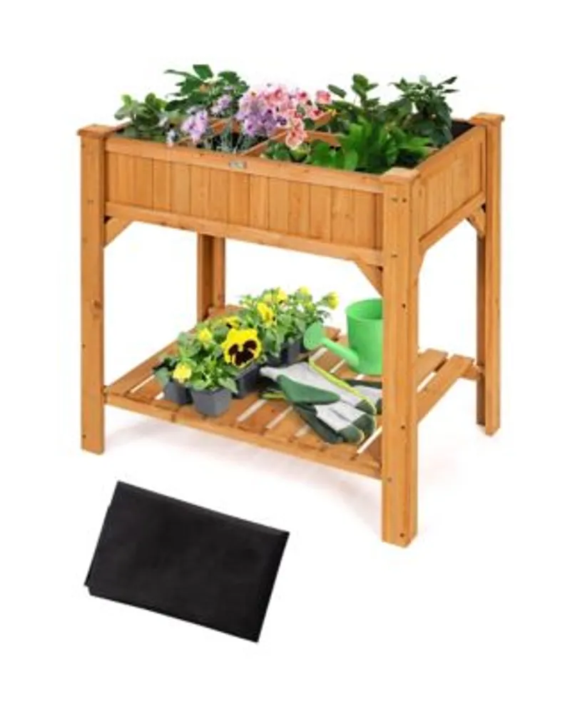 Costway Wooden Raised Vegetable Garden Bed Elevated Grow Vegetable Planter