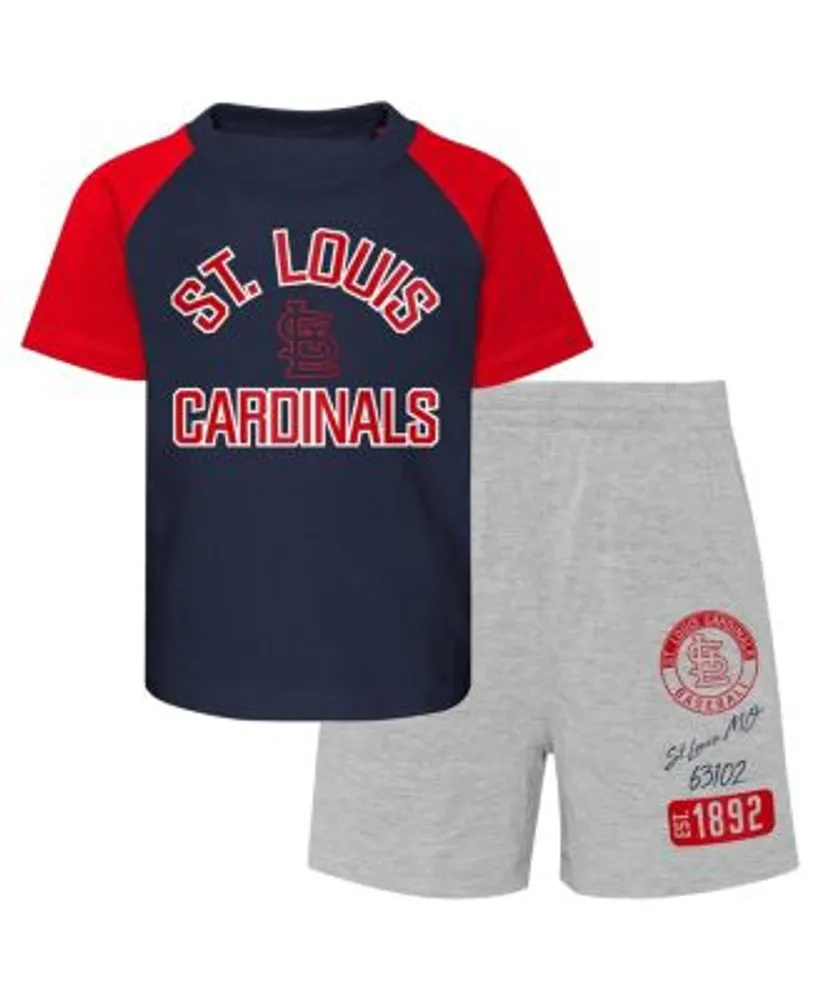Outerstuff Toddler Boys and Girls Navy, Heather Gray St. Louis Cardinals  Two-Piece Groundout Baller Raglan T-shirt Shorts Set