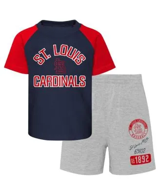 Outerstuff Infant Boys and Girls Navy, Heather Gray St. Louis Cardinals  Ground Out Baller Raglan T-shirt Shorts Set