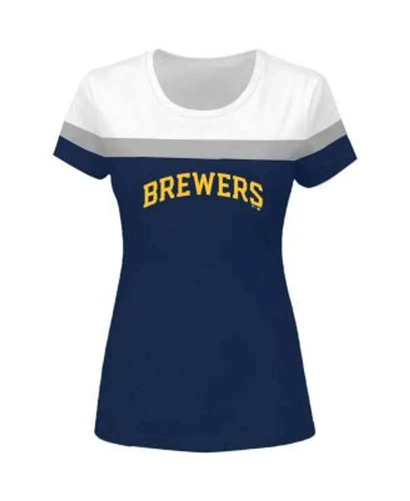 Profile Women's White, Navy Milwaukee Brewers Plus Colorblock T-shirt
