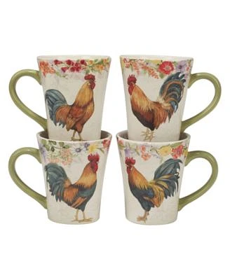 Floral Rooster Set of 4 Mug 14 oz.