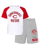 Outerstuff Infant Boys and Girls Red, Heather Gray Texas Rangers Ground Out  Baller Raglan T-shirt Shorts Set