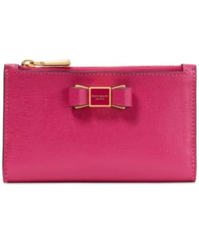 Kate Spade Morgan Bow Embellished Saffiano Leather Small Compact Wallet in  Pink