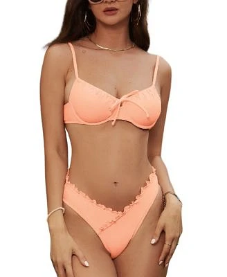 Women's Scalloped Tie Front Bralette & Merrow Edge Hipster Bikini Set