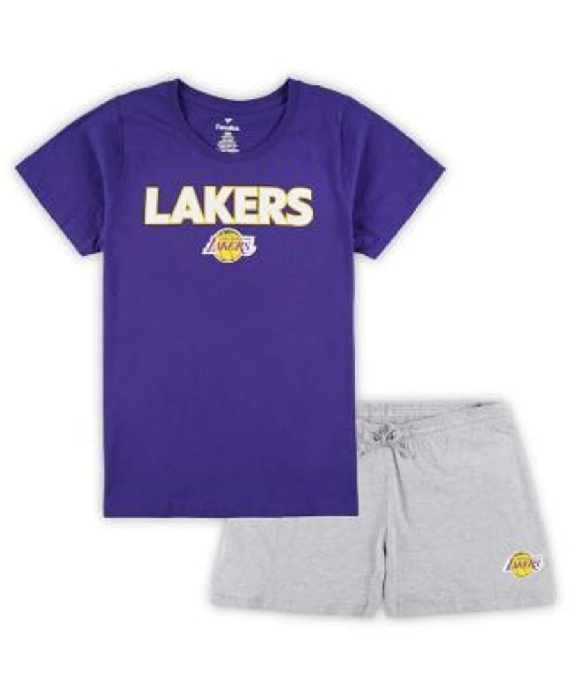 Women's Branded Purple, Heather Gray Los Angeles Lakers Plus T-shirt and  Shorts Combo Set