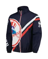 Men's Mitchell & Ness Navy New York Yankees Exploded Logo Warm Up Full-Zip Jacket Size: Small