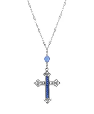 2028 Color Glass Crystal Filigree Cross Necklace