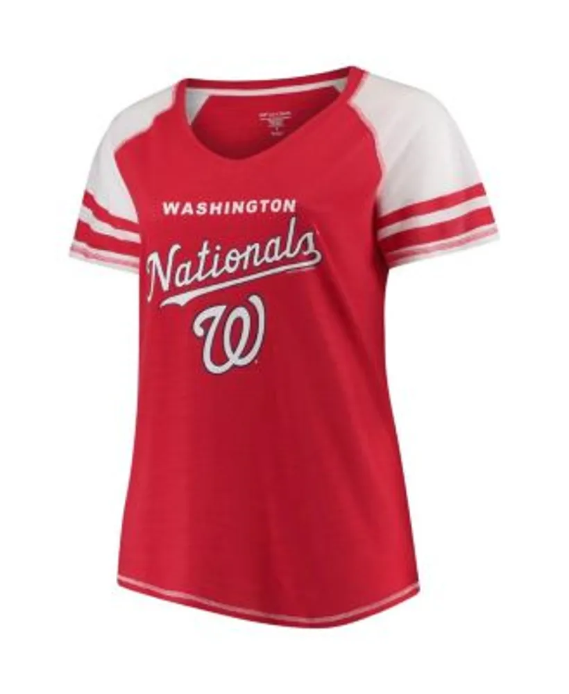 Soft As A Grape Women's Red Washington Nationals Plus Sizes Three Out Color  Blocked Raglan Sleeve T-shirt