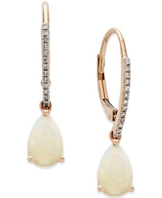 Opal (1 ct. t.w.) and Diamond Accent Drop Earrings in 14k Rose Gold