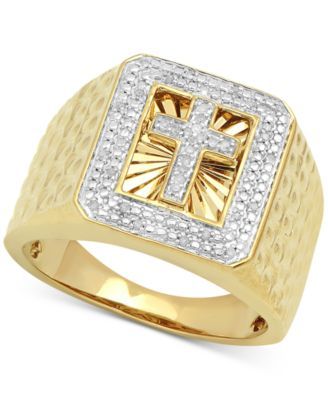 Men's Diamond Cross Ring (1/10 ct. t.w.) 18k Gold-Plated Sterling Silver