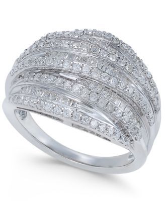 Diamond Multi-Row Cluster Ring (1 ct. t.w.) Sterling Silver