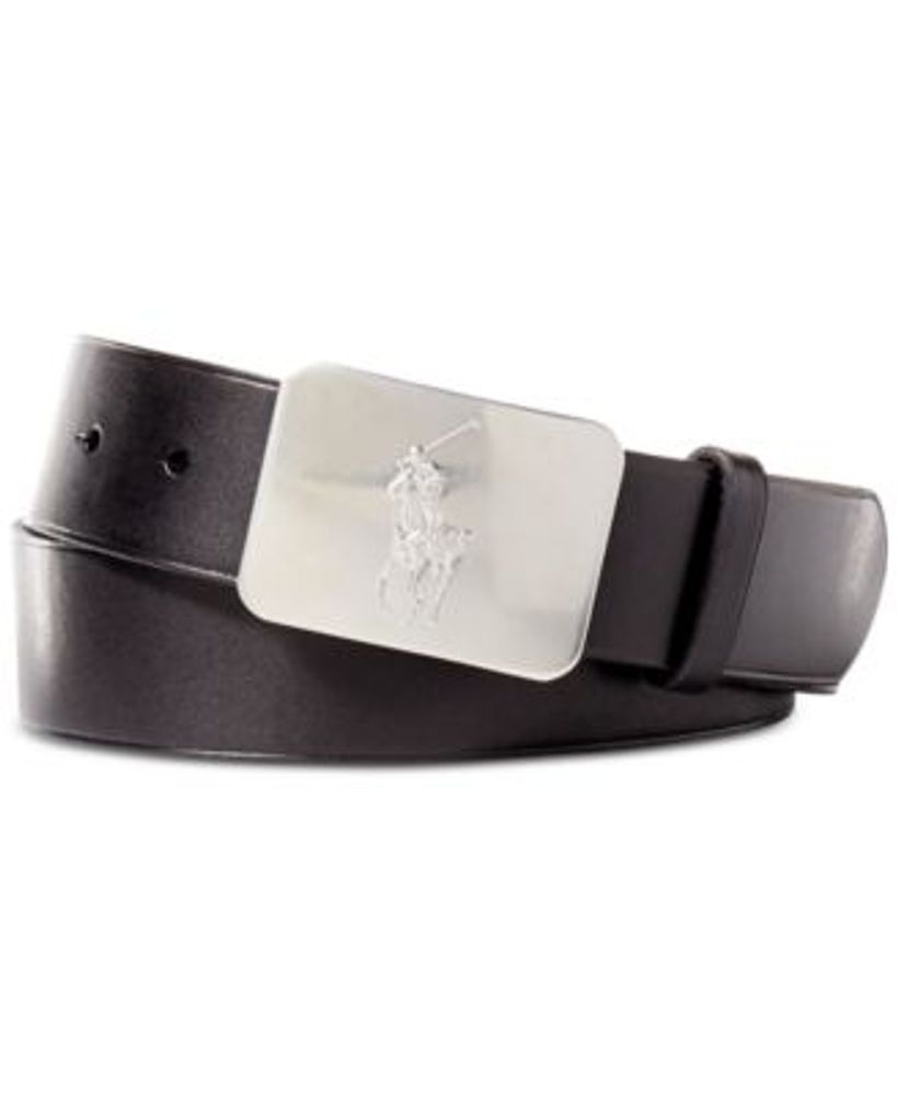 Men's Belt, Vacchetta Leather Logo Plaque