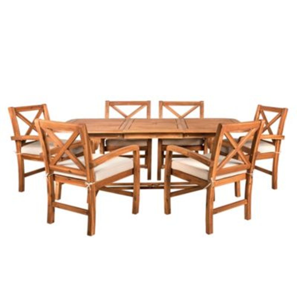 7-Piece X-Back Acacia Outdoor Patio Dining Set with Cushions -Brown