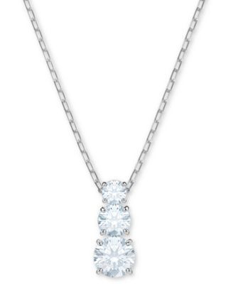Silver-Tone Triple-Crystal Pendant Necklace, 14-4/5" + 2" extender