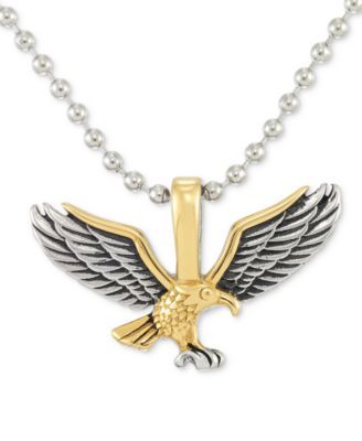 Two-Tone Eagle 24" Pendant Necklace in Stainless Steel & Yellow and Black Ion-Plate