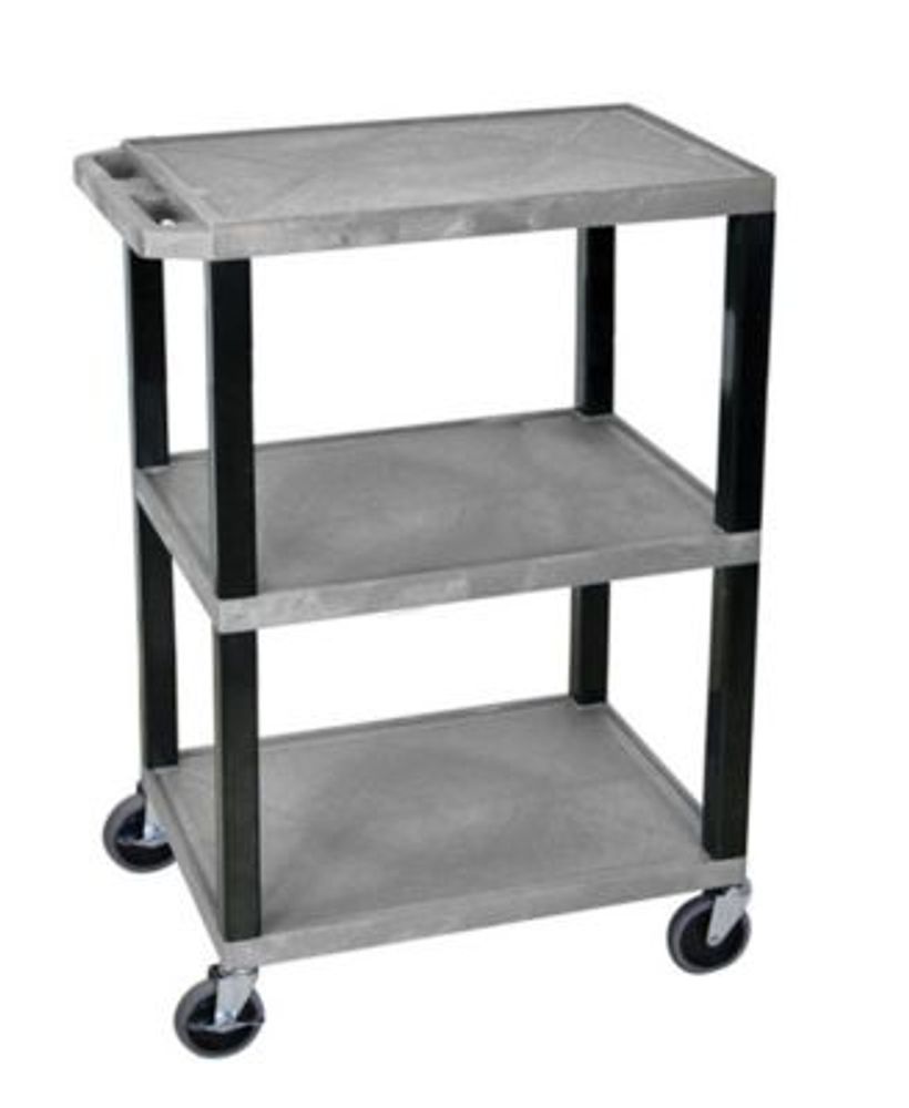 Offex 26H Electric AV Cart with 2 Shelf and Nickel Leg Navy 