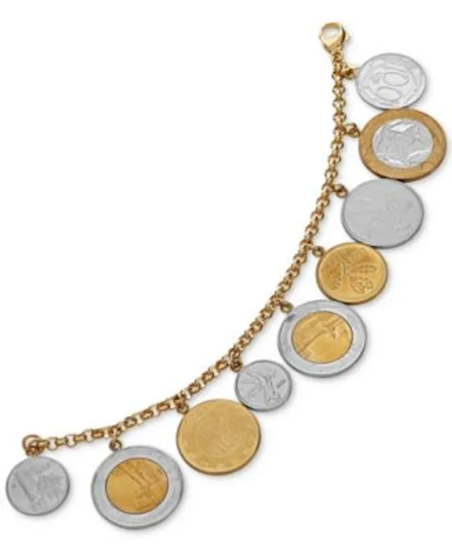 Etrusca Gioielli Yellow Gold Charm Bracelet With Medals And Lire Coins