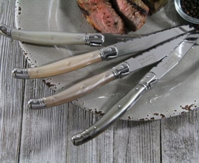 French Home Laguiole Faux Yellow Ivory Steak Knives, Set of 4