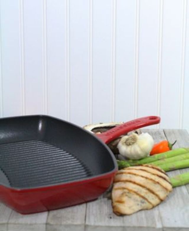 Chasseur 12-inch Red Rectangular French Enameled Cast Iron Grill