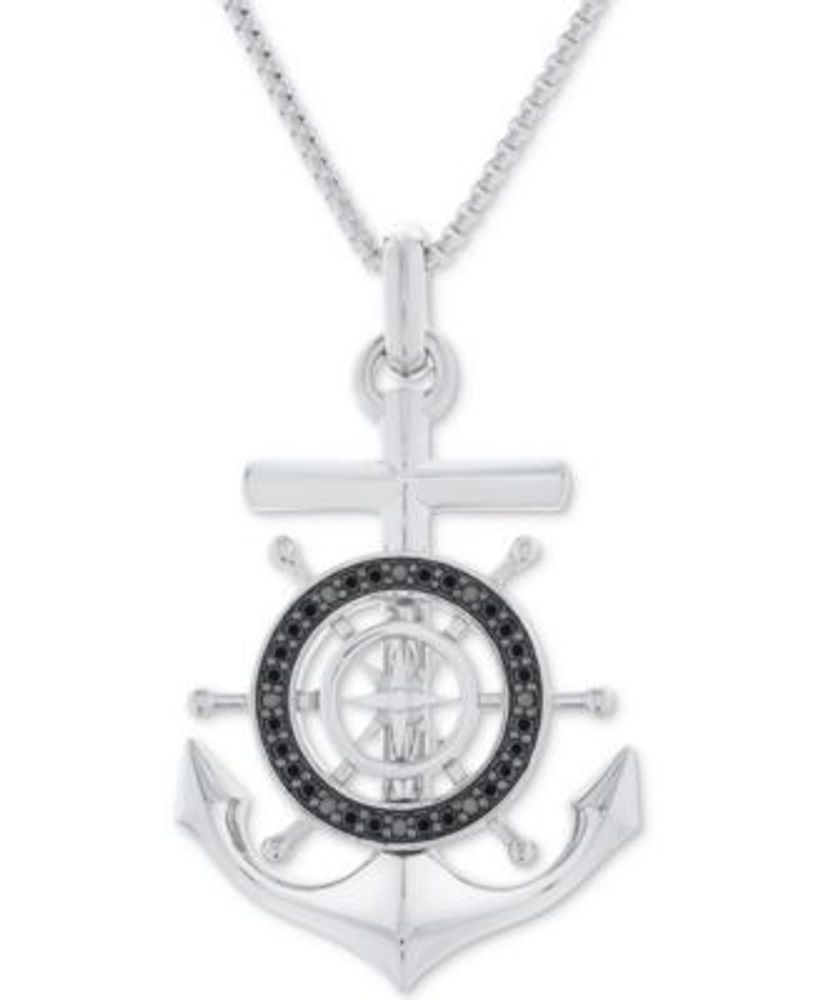 Men's Black Diamond (1/4 ct. t.w.) Anchor Pendant 22" Necklace in Sterling Silver & Black Rhodium