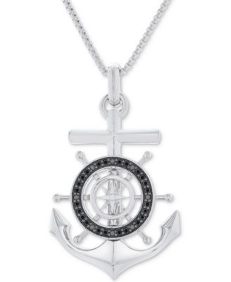 Men's Black Diamond (1/4 ct. t.w.) Anchor Pendant 22" Necklace in Sterling Silver & Black Rhodium