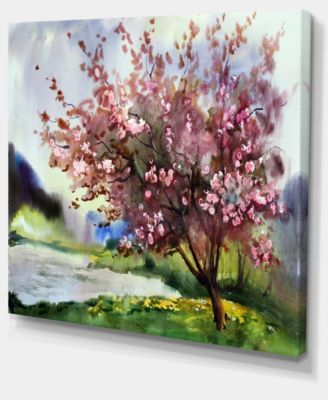 Designart Tree With Spring Flowers Floral Art Canvas Print - 20" X 12"